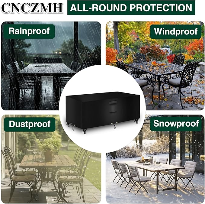 Heavy Duty Patio Furniture Covers Waterproof, 600D Outdoor Furniture Cover Waterproof for Sectional Sofa Couch, Outdoor Dining Table and Chair Set Covers 62''L x 42''W x 28''H, Black