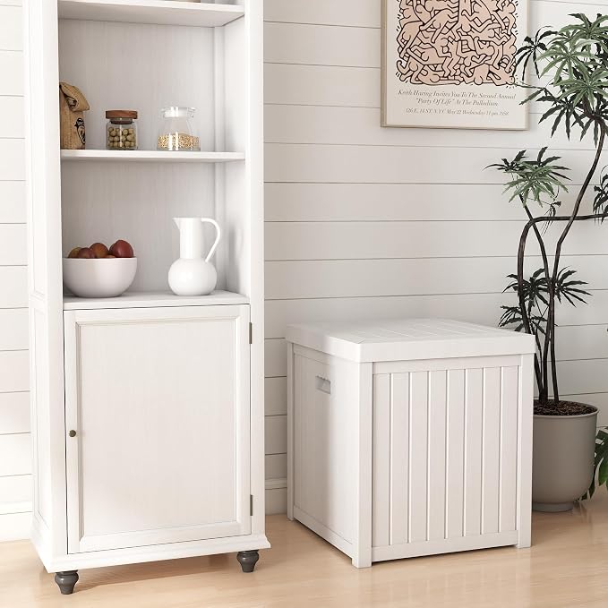 EHHLY Deck Box, 51 Gallon Front Porch Package Bin Delivery Box for Outside, Small Patio Outdoor Storage Boxes Waterproof, UV Resistant Plastic Resin Pool Storage Bins with lids, White