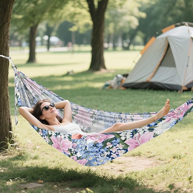 Camping Hammock Outdoor Hammocks for Outside Lisianthus Flowers Beach Trees Portable Lightweight with Pockets Tree Straps Indoor