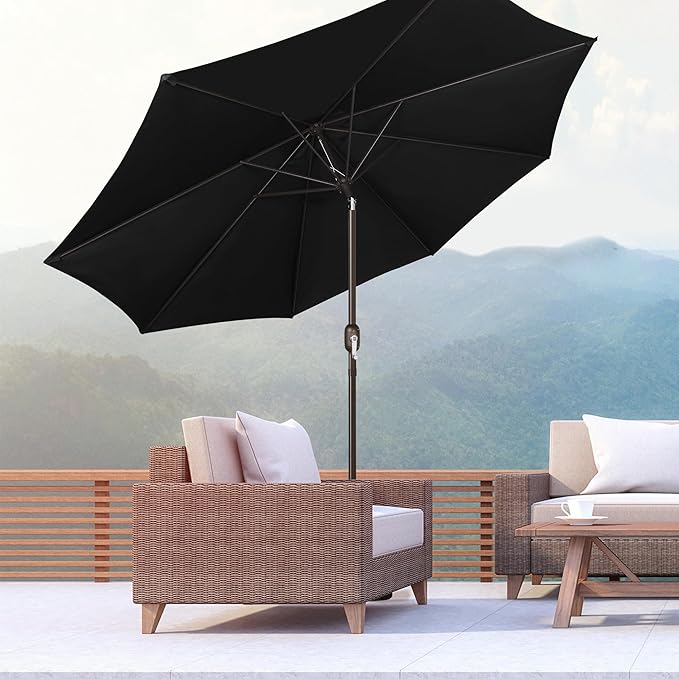 Blissun 10FT Outdoor Patio Umbrella, Outdoor Table Umbrella, Yard Umbrella, Market Umbrella with 8 Sturdy Ribs, Push Button Tilt and Crank