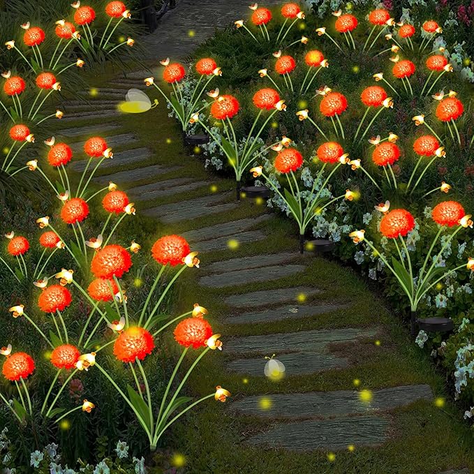 Solar Garden Lights Outdoor, 4 Pack Solar Flowers Lights with Bee, Waterproof Solar Lights Outdoor for Garden Yard, Patio, Pathway, Wedding, Festival Decor, Gift for Women, Mom Grandma