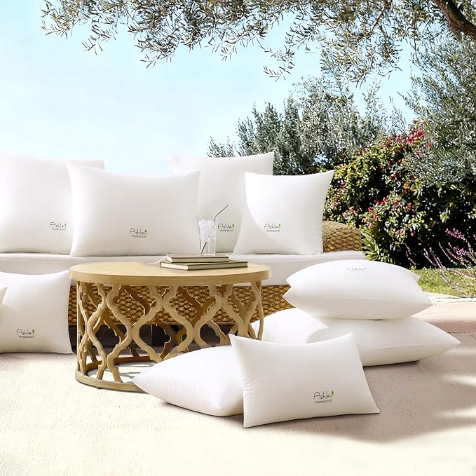 Outdoor Pillows 22 X 22 Pillow Inserts Pack of 2, Water-Resistant Decorative Premium Square Pillow Stuffer Sham Waterproof Pillow for Sofa Couch, Porch Patio Living Room Bedroom Furniture
