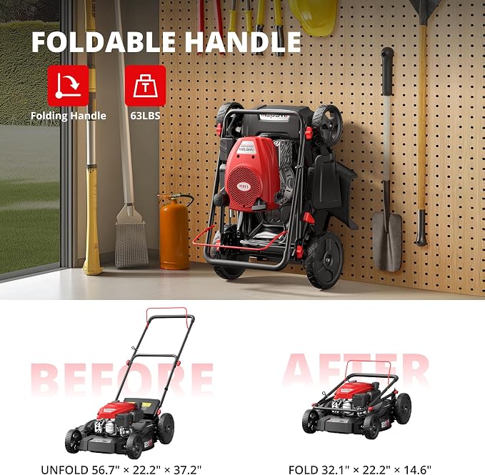 AMERISUN 144cc Gas Lawn Mower, 21 inch 2-in-1 Mulching & Side Discharge, 6-Position Height Adjustment, Foldable Handles for Lawn, Yard, and Garden Maintenance