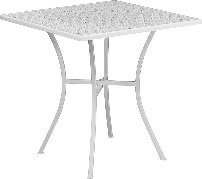 BizChair Commercial Grade 28" Square White Indoor-Outdoor Steel Patio Table