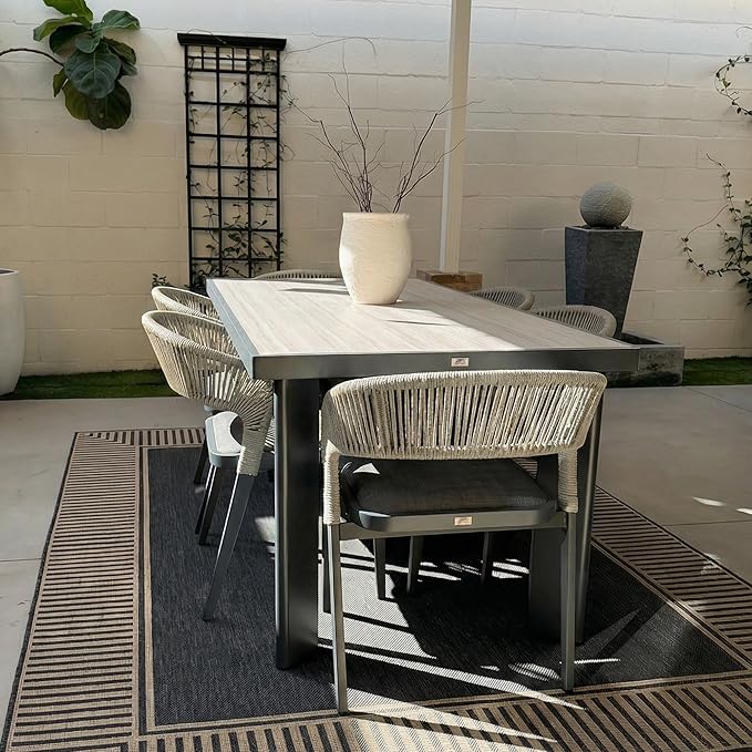 PURPLE LEAF 7 Pieces Outdoor Dining Set Patio Table and Chairs Set Aluminum Wicker Rattan Patio Furniture Set for Lawn Garden Porch Beige Marble Color Outdoor Set