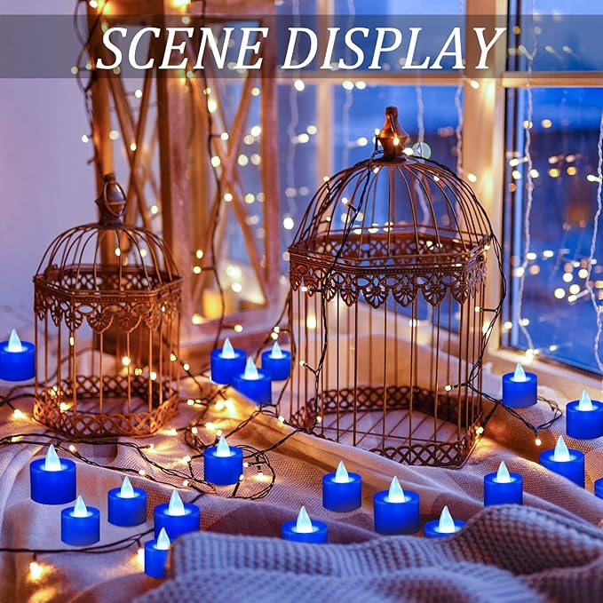 Coume 6000 Pcs Artificial Rose Petals with 72 Pcs Flameless LED Candles Romantic Decorations Fake Candles Anniversary Decorations for Valentine's Day Wedding Night(Blue)