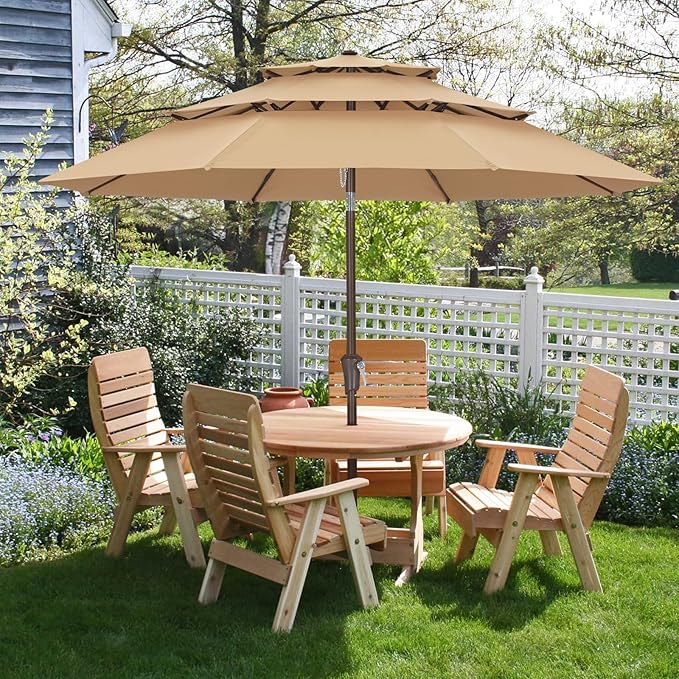 ABCCANOPY 10Ft 3 Tiers Market Umbrella, Outdoor Table Umbrella for Patio, Deck, Backyard (Khaki)