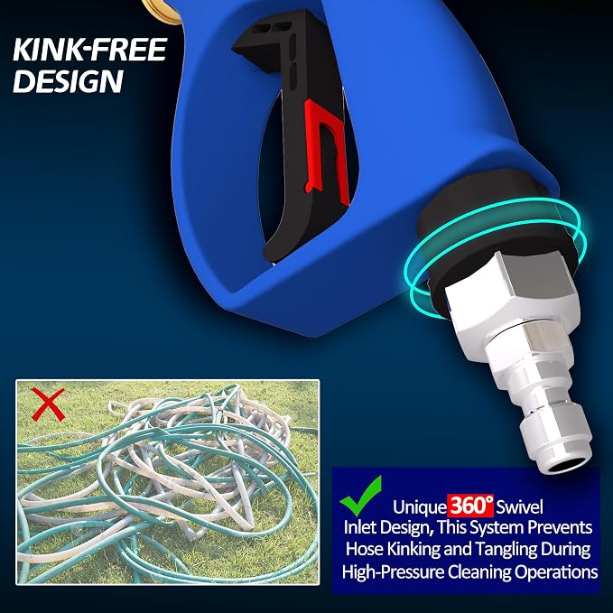 Pressure Washer Gun with Swivel - 5000 PSI High-Pressure Water Gun for Car Wash & Outdoor Cleaning, Universal Quick Connector to Foam Cannon, Ideal for DIY Enthusiasts with 5 Nozzles