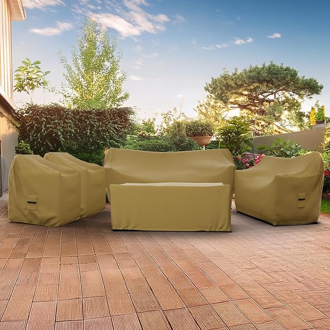 Covers & all Patio Furniture Cover Set, 5 Piece Outdoor Furniture Covers, Water-Repellent UV & Weather-Resistant Covers for Sofa, Loveseat, Chairs & Coffee Table with Elastic & Padded Handles