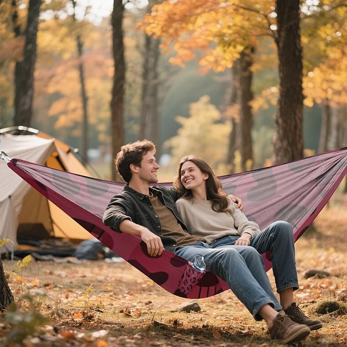 Wine Leopard Outdoor Hammocks with Tree Straps Fabric Hammock for Camping & Hiking Essential