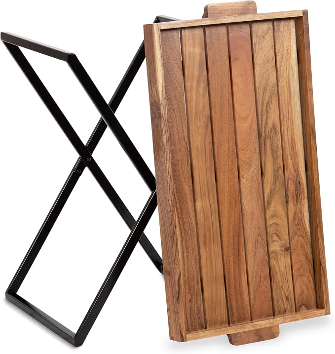 Kate and Laurel Monaco Transitional Wood Tray Table for Patio, 31 x 16 x 28, Natural Brown and Black, Decorative Modern Indoor or Outdoor Coffee Table or Side Table with Removable Serving Tray Top