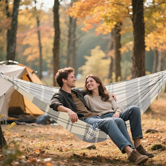 Brown Plaid 330lb Capacity Outdoor Hammock Cloth Hammock for Outside Camping Essentials hamacas para adultos con soporte