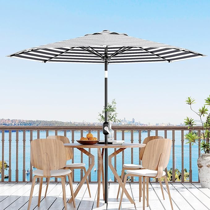 GarveeLife 9FT Patio Umbrella Outdoor, Table Umbrella with Push Button Tilt and Crank, 8 Sturdy Ribs UV Protection Waterproof for Garden, Pool, Market, Deck