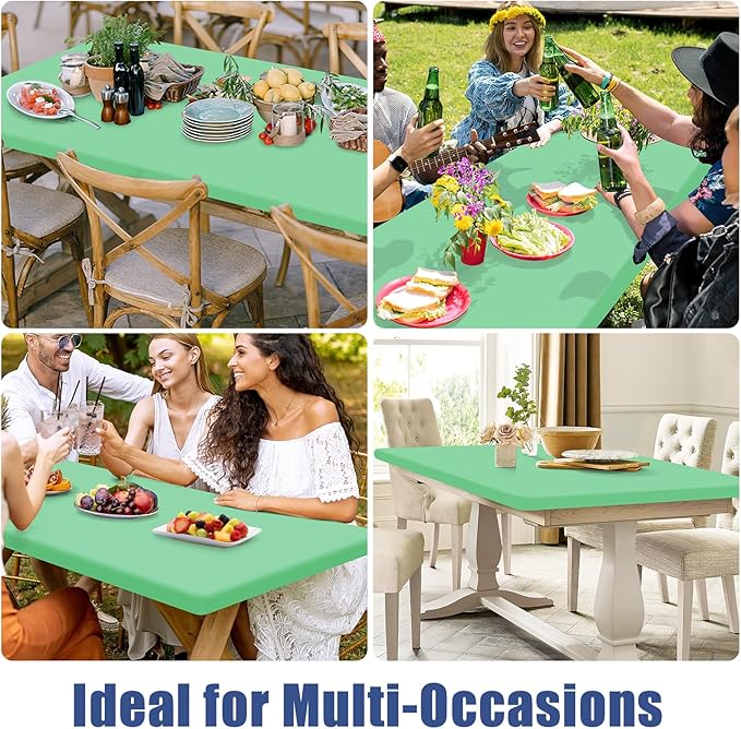 Moosfor Spandex 4 Foot Rectangle Table Cloth 2 Pack, Elastic Fitted Tablecloths for Picnic, Stretch Washable Patio Table Cover for Outdoor, Camping, Banquet and Parties (Bright Green, 30"x48")