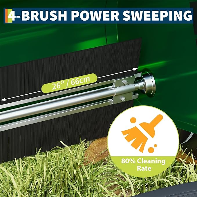 21in & 26in Heavy-Duty Push Lawn Sweeper - 4 Spinning Brushes, 3.5/7Cu. ft. Capacity, Adjustable Height for Grass, Leaves & Debris on All Terrains