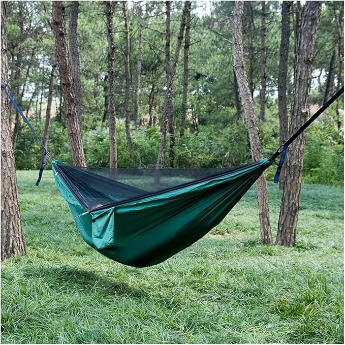 Portable Quick Set Net Camping Hammock Outdoor Hanging Bed Sleeping Swing(Sky Blue and Pink)