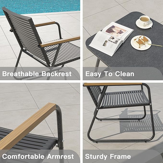 4-Piece Patio Furniture Set, Compact Outdoor Conversation Set with Loveseat, 2 Chairs and Glass Table, Weather-Resistant for Apartment Patio, Small Spaces, Balcony, Backyard – Black