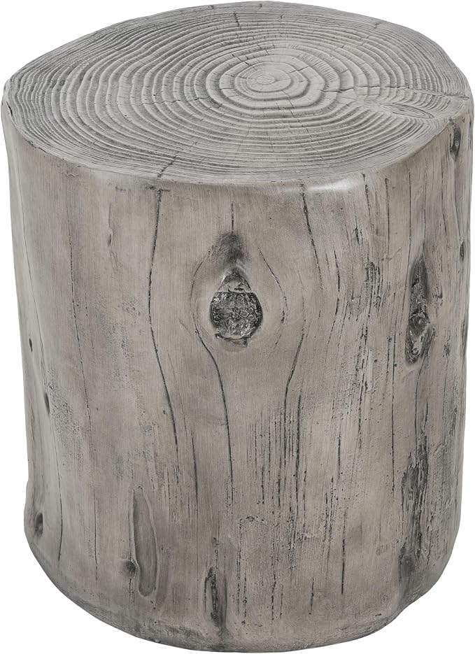 Realistic Tree Stump Side Table, Lightweight Concrete End Table for Indoor & Outdoor, Rustic Wood-Look Stool, Multi-Purpose Plant Stand, Weather-Resistant Accent Table, No Assembly Required, Gray