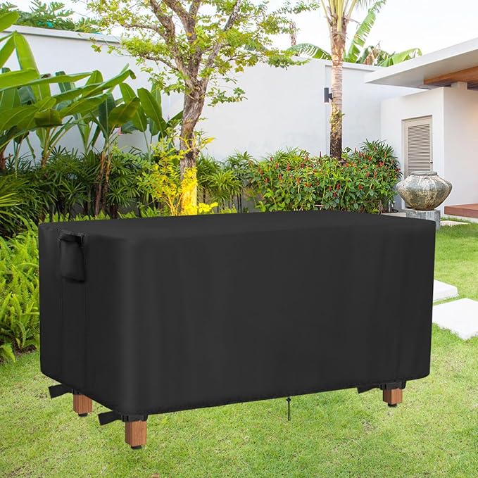 Outdoor Bench Cover for Backless Benches, 48 Inch Patio Bench Covers Waterproof Heavy Duty for Entryway Bench/Garden Benches, Black-48x16x15in