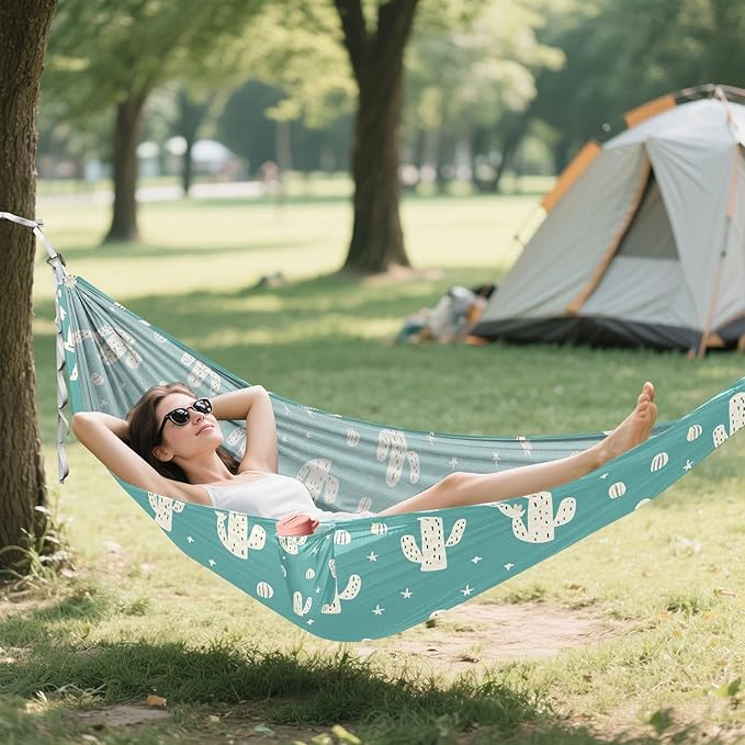 Camping Hammock Outdoor Hammocks for Outside Cactus Green Beach Trees Portable Lightweight with Pockets Tree Straps Indoor