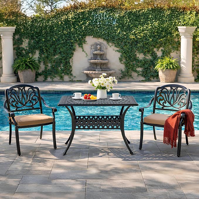 VIVIJASON 42" x 24" Cast Aluminum Outdoor Dining Table, Narrow Rectangular Bistro Table for Small Balcony, Rust Proof & Weather Resistant Patio Furniture for Backyard, Porch, Garden, Dark Bronze