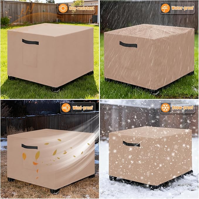 LYHNMW Outdoor Patio Ottoman Cover, 2PCS 20" L x 20" W x 18" H Waterproof Patio Ottoman Cover, 600D Heavy Duty Patio Furniture Cover with Padded Handles (Khaki)