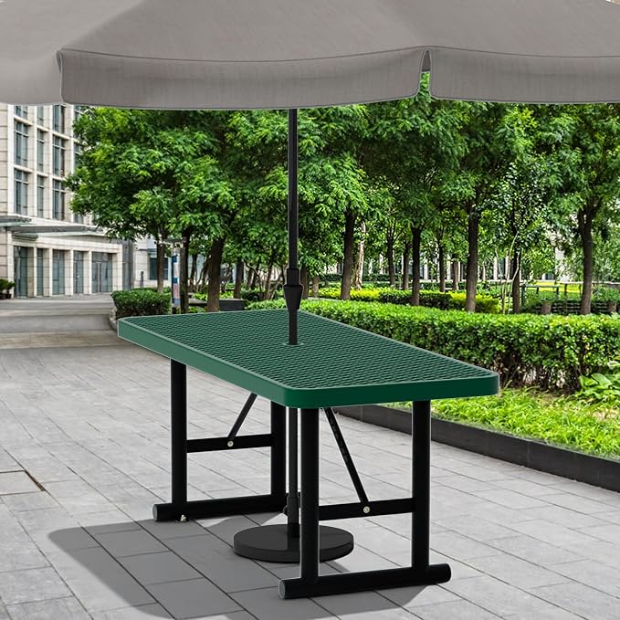 6FT Picnic Tables for Outdoors, Green Rectangular Heavy Duty Commercial Picnic Table with Umbrella Hole,Weather-Resistant Camping Table Dining Table for Backyard, Patio, Garden, Shops, Parks