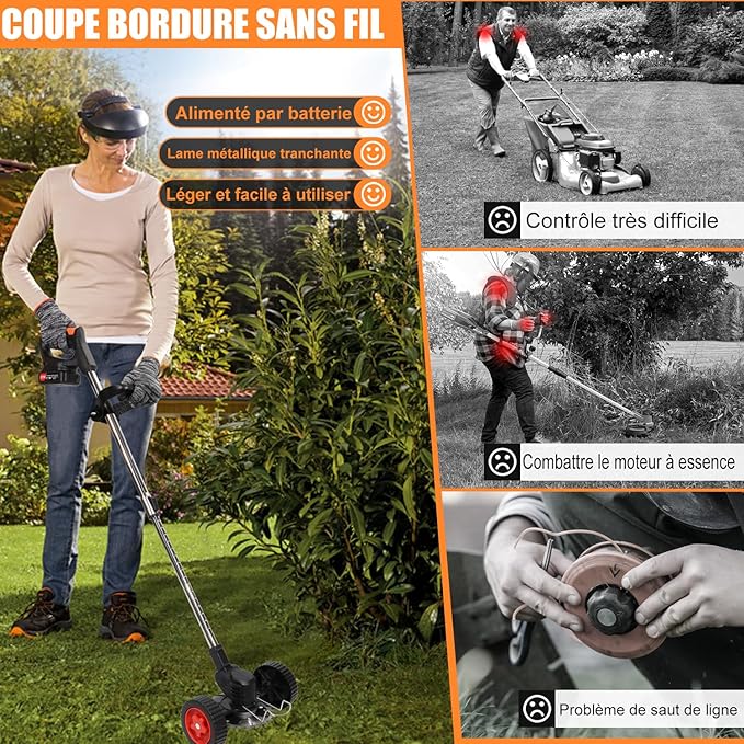 Electric Weed Wacker Cordless Eater Lightweight Edger Battery Powered Grass Trimmer/Lawn Edger/Mower/Brush Cutter for Yard and Garden Weeder Tool AYSLCKR787