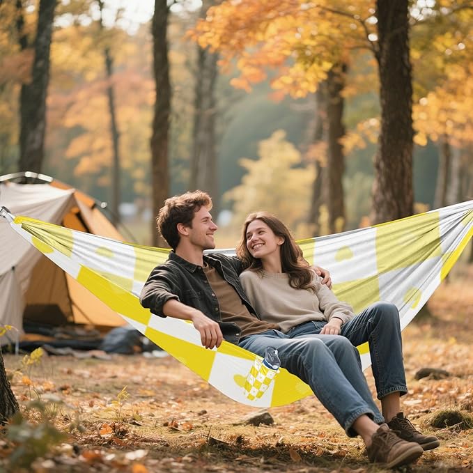 Buffalo Plaid Check Gold White Heart 330lb Capacity Hammocks with Portabl Carry Bag Fabric Hammock for Indoor Outdoor Patio Silla hamacas para adultos