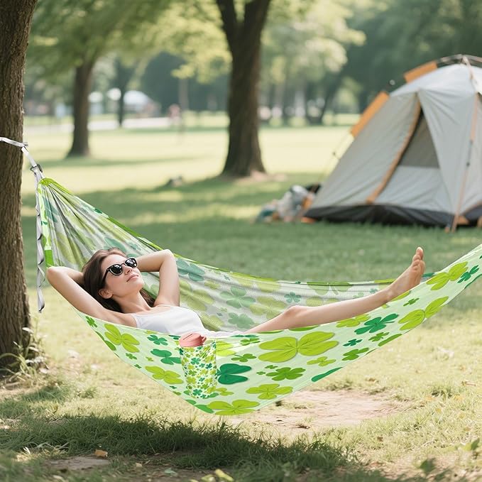 Hammocks for Outside Four-Leaf Clovers Camping Hammock Portable Hammocks with Tree Straps and Carry Bag Camping Accessories for Hiking Beach Outdoor