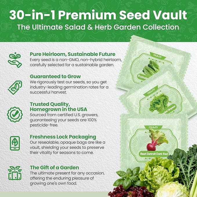 30 Heirloom Seeds Variety Pack - 18500+ Seeds for Planting Vegetables, Home Garden Seeds for Hydroponic, Indoor and Outdoor, Unique Gift for Mother, Women, Mom, Friend, Her