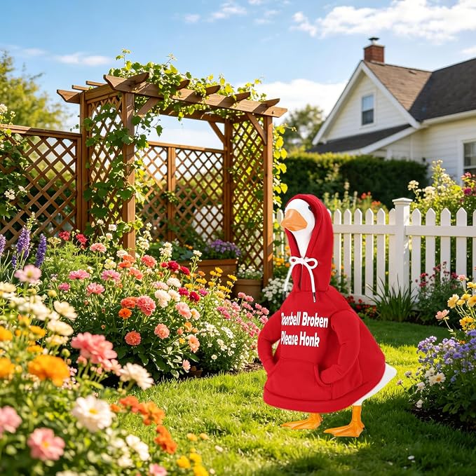 Porch Goose Hoodie Outfits for 23 Inch Porch Goose & Duck Statues, Classic Hoodie Goose Clothes for Concrete Geese, Funny Doorbell Goose for Front Porch & Garden Decor