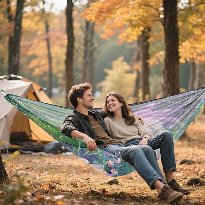 Flowers Floral Teal Camping Portable Swing with Tree Straps Rope Hammocks for Outside Indoor Patio Backyard