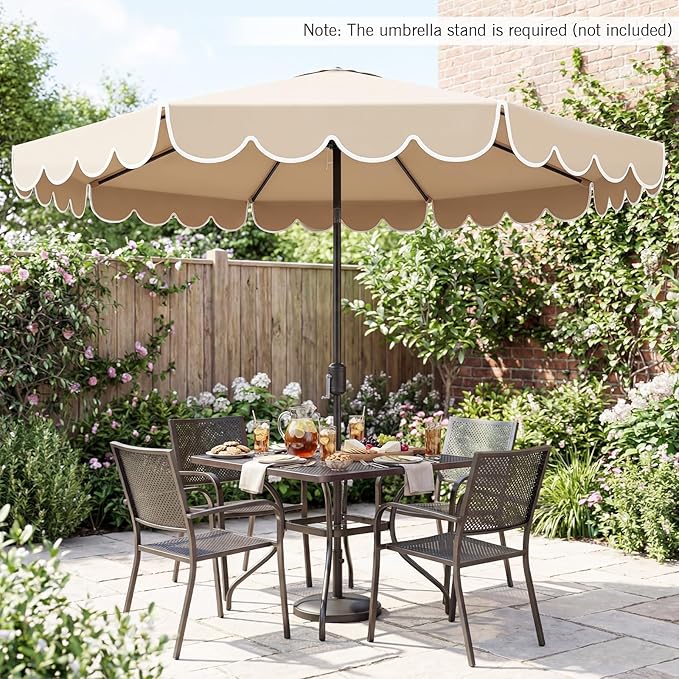 RELAX4LIFE 10 FT Scalloped Patio Umbrella, Market Table Umbrella with Push Button Tilt, Crank, 8 Sturdy Metal Ribs, Vented Top, Sun-Protective Ruffled Canopy, Heavy-duty Outdoor Parasol for Garden Poolside Deck