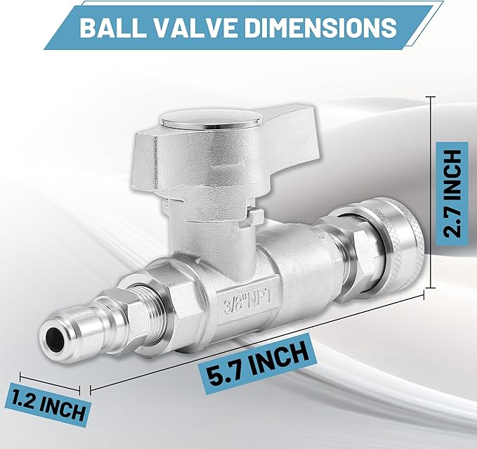 Ball Valve Pressure Washer, 3/8" Quick Connect Ball Valve Kit, High Pressure Shut Off Valve for Power Washer Hose, 5000 PSI, Stainless Steel