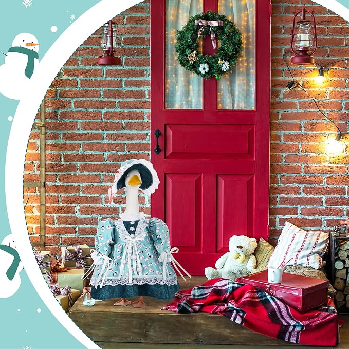 Suzile Snowman Porch Goose Outfit Winter Goose Clothes for 23" High Cement or Plastic Geese Costume for Yard Lawn Outdoor Garden Patio Statue Duck Dresses Xmas Holiday Wonderland Decor