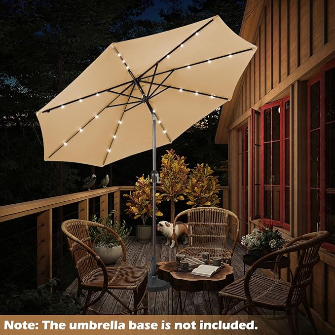 Giantex 9ft/10ft Outdoor Patio umbrella with Solar Lights, Table Market Umbrella with Crank and Push-button Tilt System, Solar LED Lighted Patio Umbrella for Backyard Deck Pool Beach