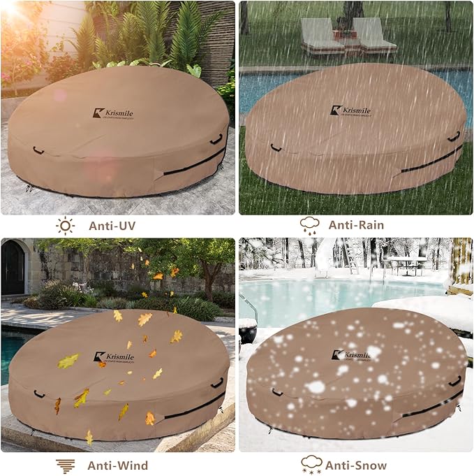 Heavy Duty 600D Waterproof Outdoor Daybed Cover for 75" Round Patio Sofa - UV-Resistant All-Weather Protection Furniture Cover with Air Vent, Fits 75" Dia x 35"/16" H (Brown)