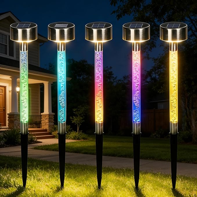 IP55solar Outdoor lamp, Suitable for use in Gardens, lawns, Balconies, Sidewalks, and as a Gift for Family Camping. (5 Pieces in Color)