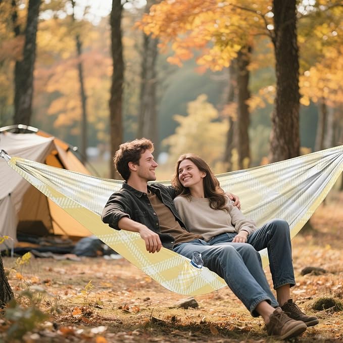 Yellow Checkerboard 330lb Capacity Hammocks with Tree Straps Fabric Hammock for Outside Patio Garden hamaca para acampar