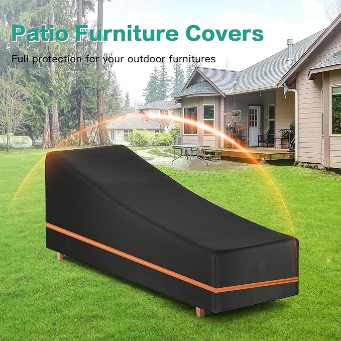 Waterproof Outdoor Chaise Lounge Chair Cover - 600D Heavy Duty Windproof Patio Lounge Chair Cover, Pool Lounge Covers All Weather Protection (79"x30"x28" H, Black)