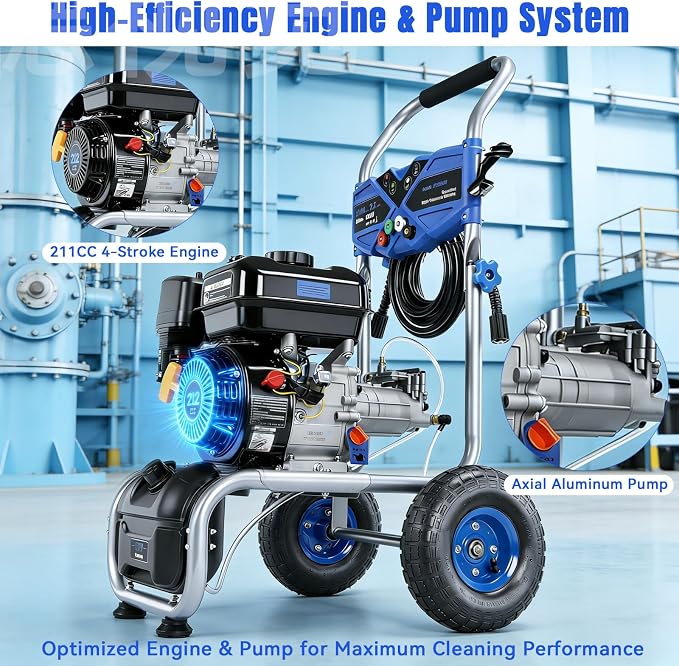 3500PSI Gas Pressure Washer, 212CC / 2.3GPM / 7HP / 4-Stroke Gas Power Washer with 4 Quick Connect Nozzles, 25FT Hose, Soap Tank, Gas Powered Pressure Washers for Driveways Decks Cars Paint Prep