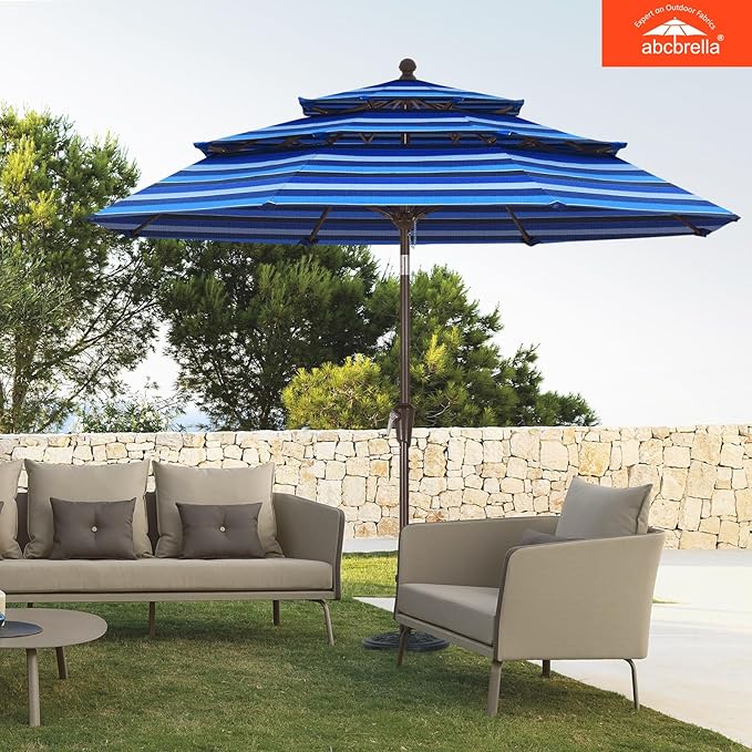 ABCCANOPY 5-Year 10-Year No Fading 9FT 3 Tiers Patio Umbrella, Outdoor Table Umbrella with 8 Sturdy Ribs for Deck, Backyard, Garden, Yard