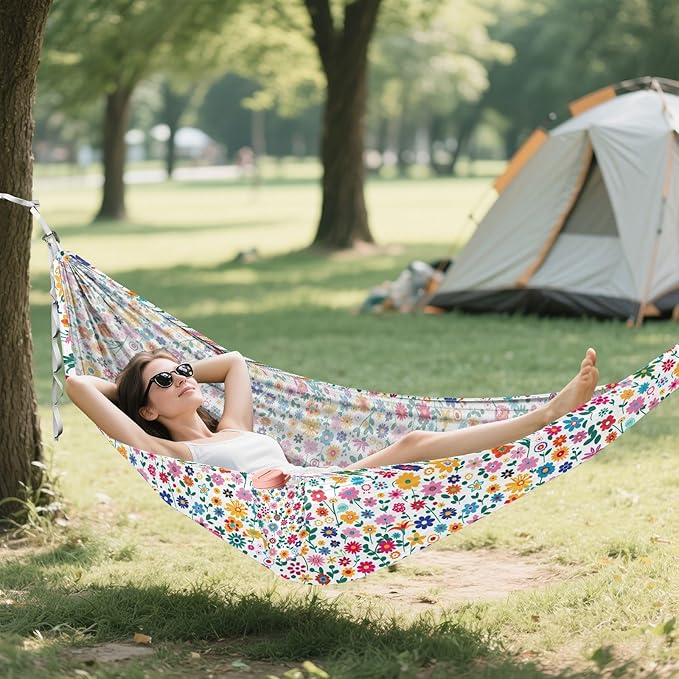 Camping Hammock Outdoor Hammocks for Outside Multicolor Flower Beach Trees Portable Lightweight with Pockets Tree Straps Indoor