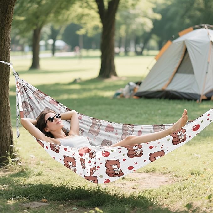 Camping Hammock Outdoor Hammocks for Outside Little Bear Beach Trees Portable Lightweight with Pockets Tree Straps Indoor