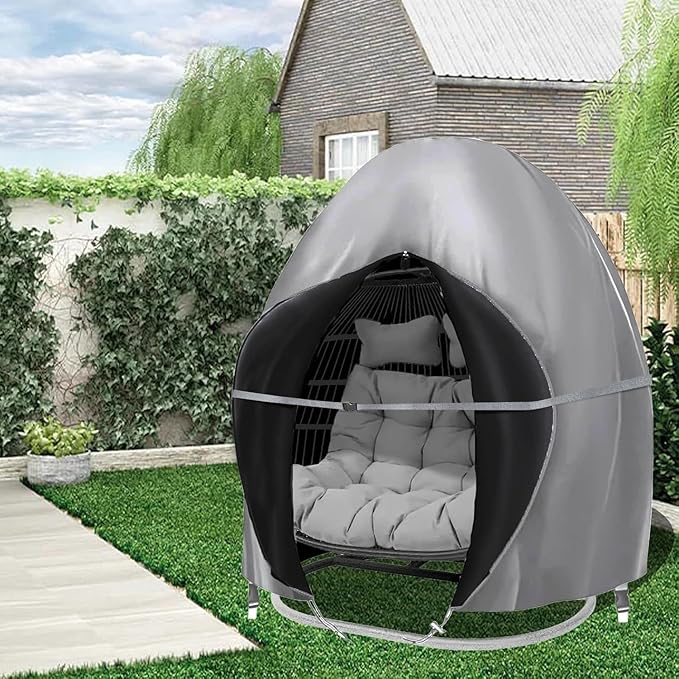 Patio Egg Chair Cover, 91x80 Inches, Extra Large Double Egg Chair Cover for Outdoor Furniture, Large Swing Hanging Egg Chair Covers Waterproof, Anti-UV, Dust-Proof(Grey)