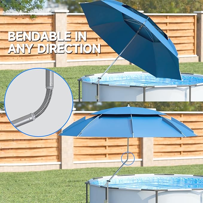 ECOPOOLTECH 7' Above Ground Pool Umbrellas, Outdoor Pool Sunshade for Oval or Rectangular Swimming Pools, Multi-functional Patio Umbrella for Garden/Pool Deck/Backyard, Must have Pool Accessories
