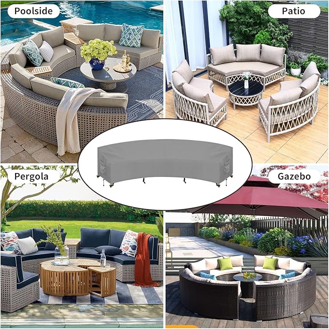 PureFit Outdoor Sectional Sofa Cover Waterproof Curved Patio Furniture Covers for Deck, Lawn and Backyard, 150Lx36Dx38Hx112FL, Grey