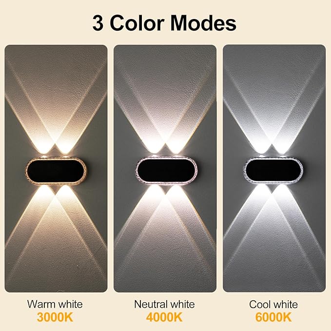 Solar Fence Lights Up Down: Led Solar Wall Lights Outdoor Ip65 Waterproof - 1200mah Dusk-to-Dawn Fence Lighting 3000K 4000K 6000K - Easy Install for Backyard Patio Porch 2-Pack