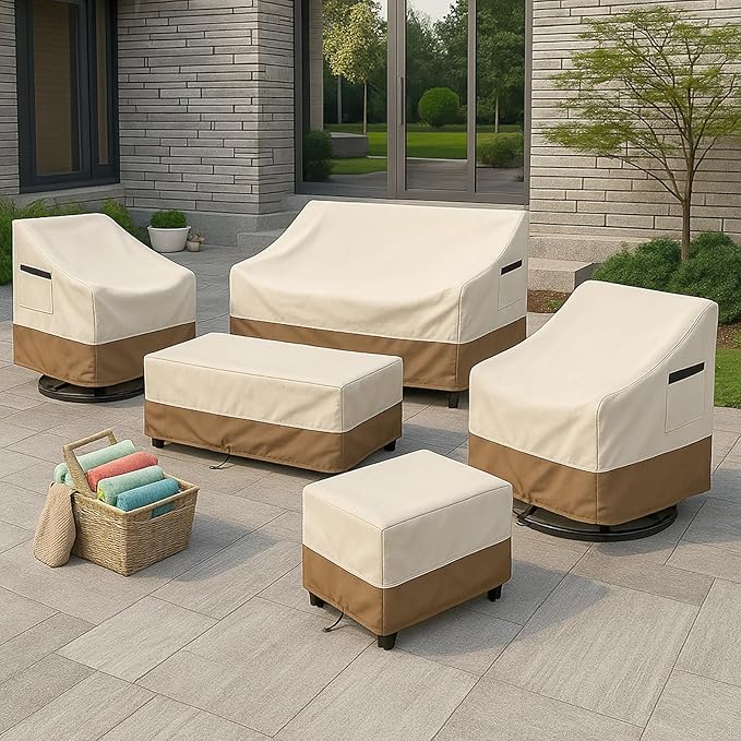 Outdoor Patio Chair Covers Waterproof, 28W x 33D x 38.5H inches Weather Resistant Patio Furniture Cover All-Weather Protection Heavy Duty 600D 2-Pack Beige and Brown